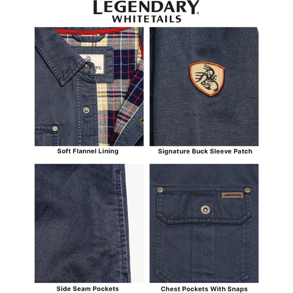 Mens Navy Whitetails Flannel Lined Shirt Jacket Waxed Cotton Water Resis - Picture 4 of 7